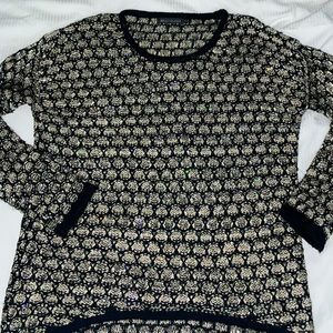 Merchant Sequined Crocheted Sweater Black & Metallic Gold Rose Design EUC Size S
